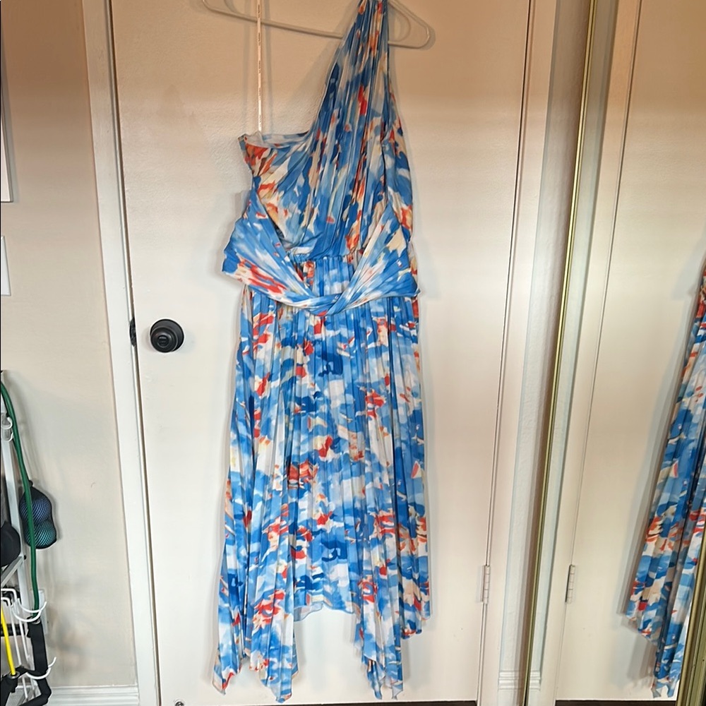 One-Shoulder Blue Floral Dress